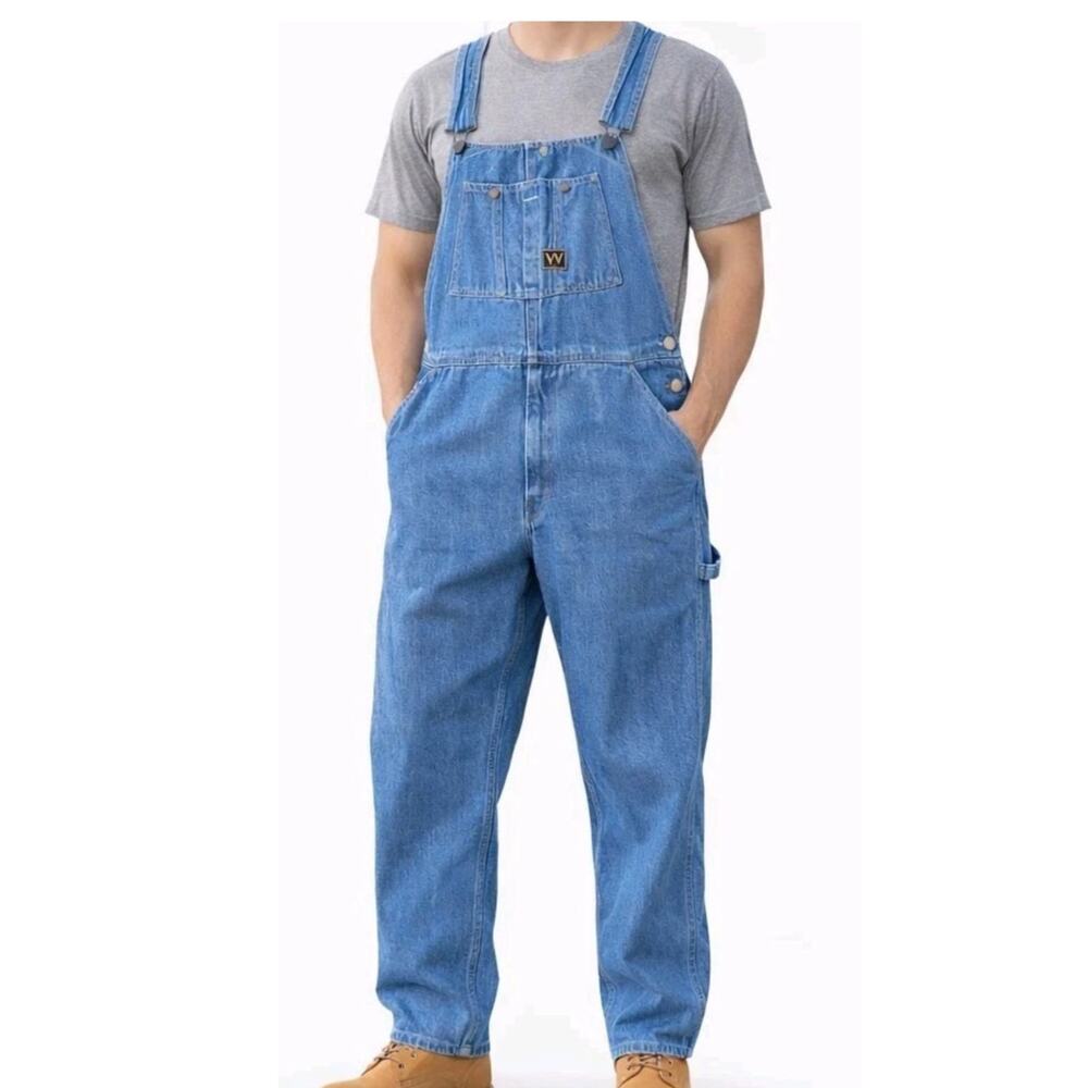 Walls Bib Denim Overalls Mens 42 X 30 Carpenter Blue Jean Farmer Work Vtg